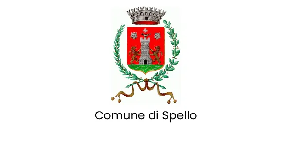 Stemma del Comune di Spello con corona e ramoscelli.