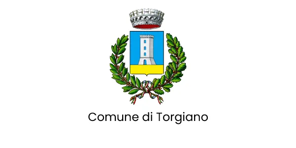 Stemma del Comune di Torgiano con torre e corona d'alloro.